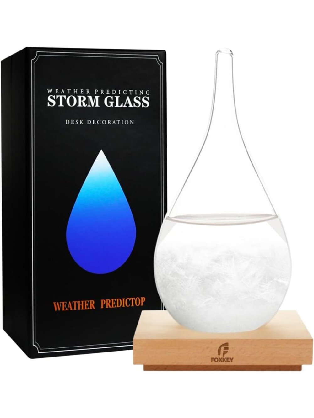 Unique Storm Glass Weather Predictor with Wood Base - Home Decor Gift for Him